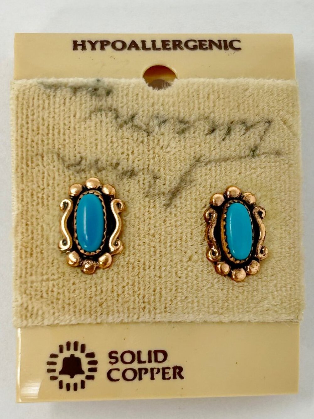 Vintage Bell Trading Post Earrings Copper Turquoise Navajo Native American 2gr